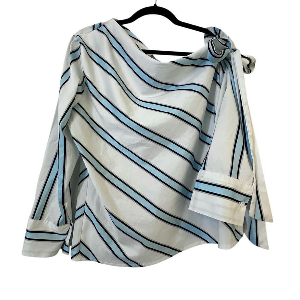 Charlie Charlie Charlotte Striped Single Shoulder Blouse White Blue Large